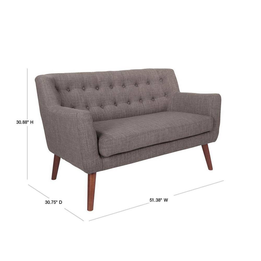Gray Polyester Loveseat with Coffee Legs
