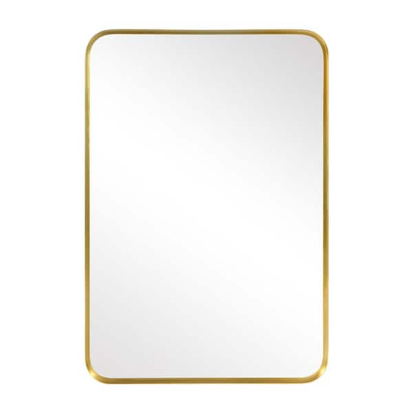 Unbranded Gold 26 in W x 38 in. H Aluminum Morden Right Angle Rectangle Mirror Wall-Mounted Vanity Mirror for Living Room
