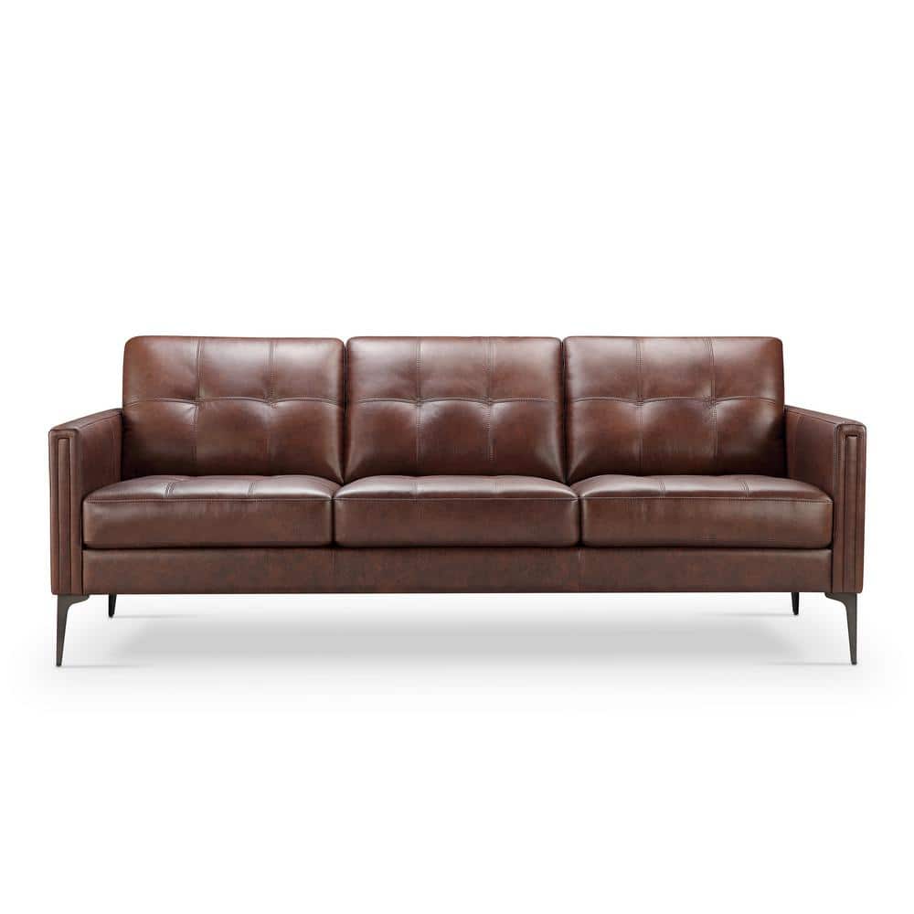 DEVON & CLAIRE 36.5 in. W Square Arm Barrington Straight Leather Sofa ...