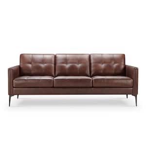 36.5 in. W Square Arm Barrington Straight Leather Sofa, Brown