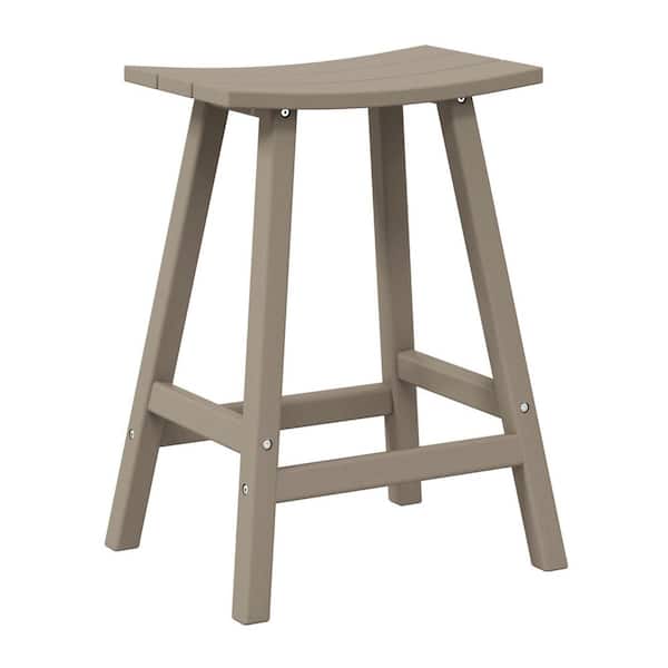 Franklin Weathered Wood 24 in. Poly HDPE Fade Resistant Outdoor Patio Saddle Seat Counter Height Bar Stool