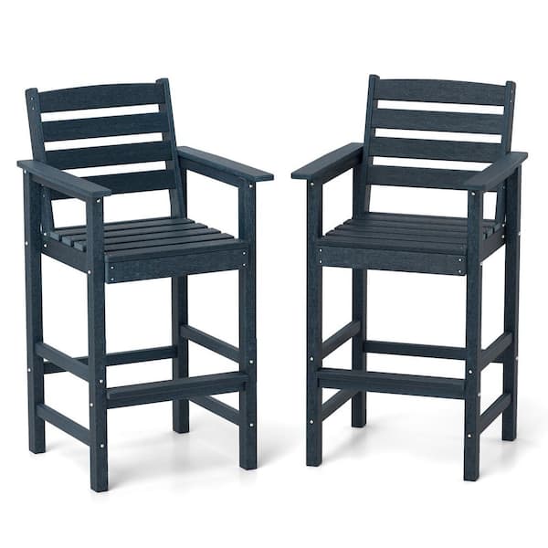 ANGELES HOME Navy Patio HDpe Adirondack Bar Chairs with Wide Armrests Set of 2