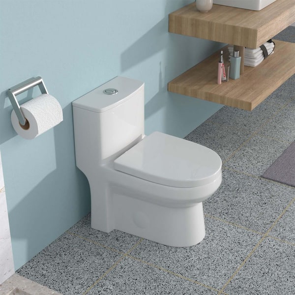 12 inch 1-piece 1.1/1.6 GPF Dual Flush Elongated Ceramic Toilet in Glossy White, MAP 800g, Soft Closing Seat Included