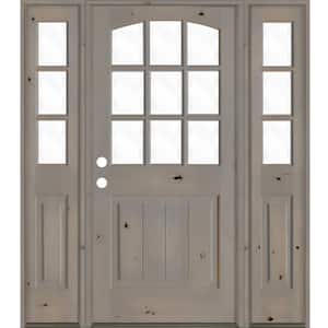 60 in. x 80 in. Knotty Alder Right-Hand/Inswing 1/2 Lite Clear Glass Grey Stain Wood Prehung Front Door/Sidelites