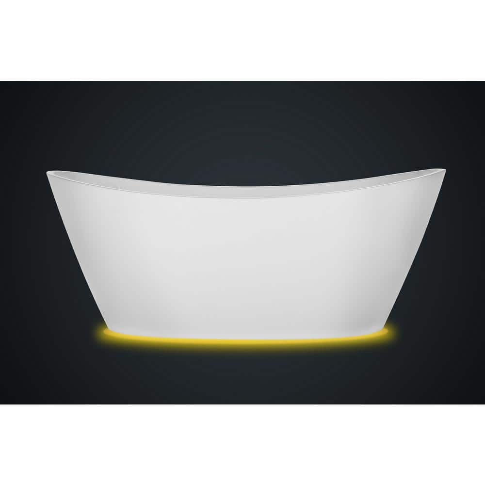 White Acrylic Freestanding Bathtub with LED Lighting
