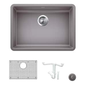 Precis 25 in. Undermount Single Bowl Metallic Gray Granite Composite Kitchen Sink Kit with Accessories