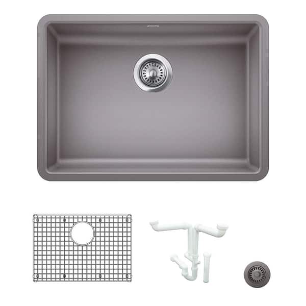 Blanco Precis 25 in. Undermount Single Bowl Metallic Gray Granite Composite Kitchen Sink Kit with Accessories