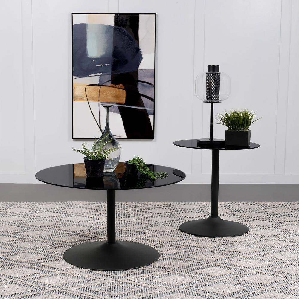 Ganso Round Black Metal Coffee Table with Glass Top