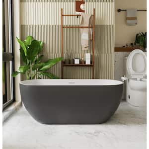 VALLEY 59 in. Acrylic Oval Freestanding Bowl Shaped Flatbottom Soaking Tub Non-Whirlpool Bathtub in Gary