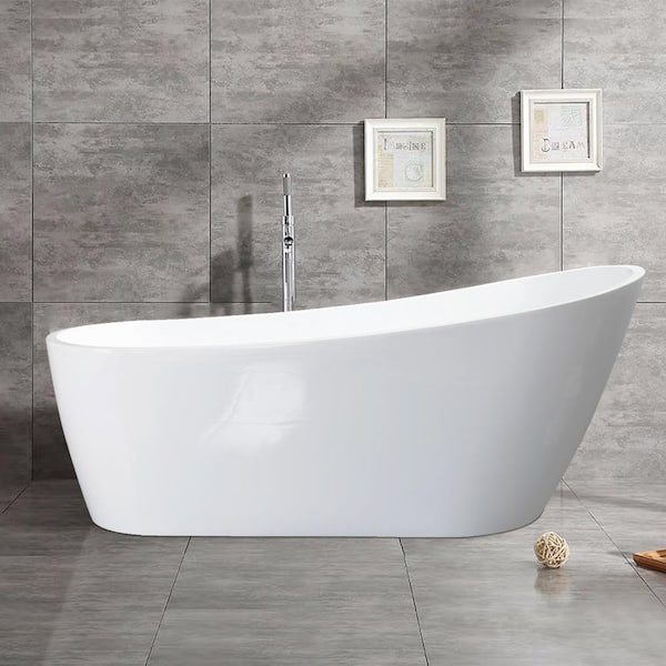 Satico 67 in. Contemporary Design Acrylic Soaking SPA Tub Freestanding Flatbottom Non-Whirlpool Bathtub in White