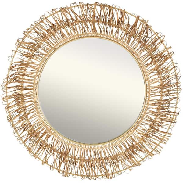 Litton Lane Handmade Woven Looped Round Framed Brown Wall Mirror 31 in. H x 31 in. W
