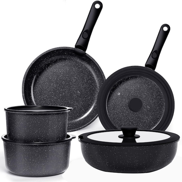 Ceramic Nonstick Cookware Set Grey Healthy Coating Removable Handle Dishwasher Oven Induction Safe 15-Piece