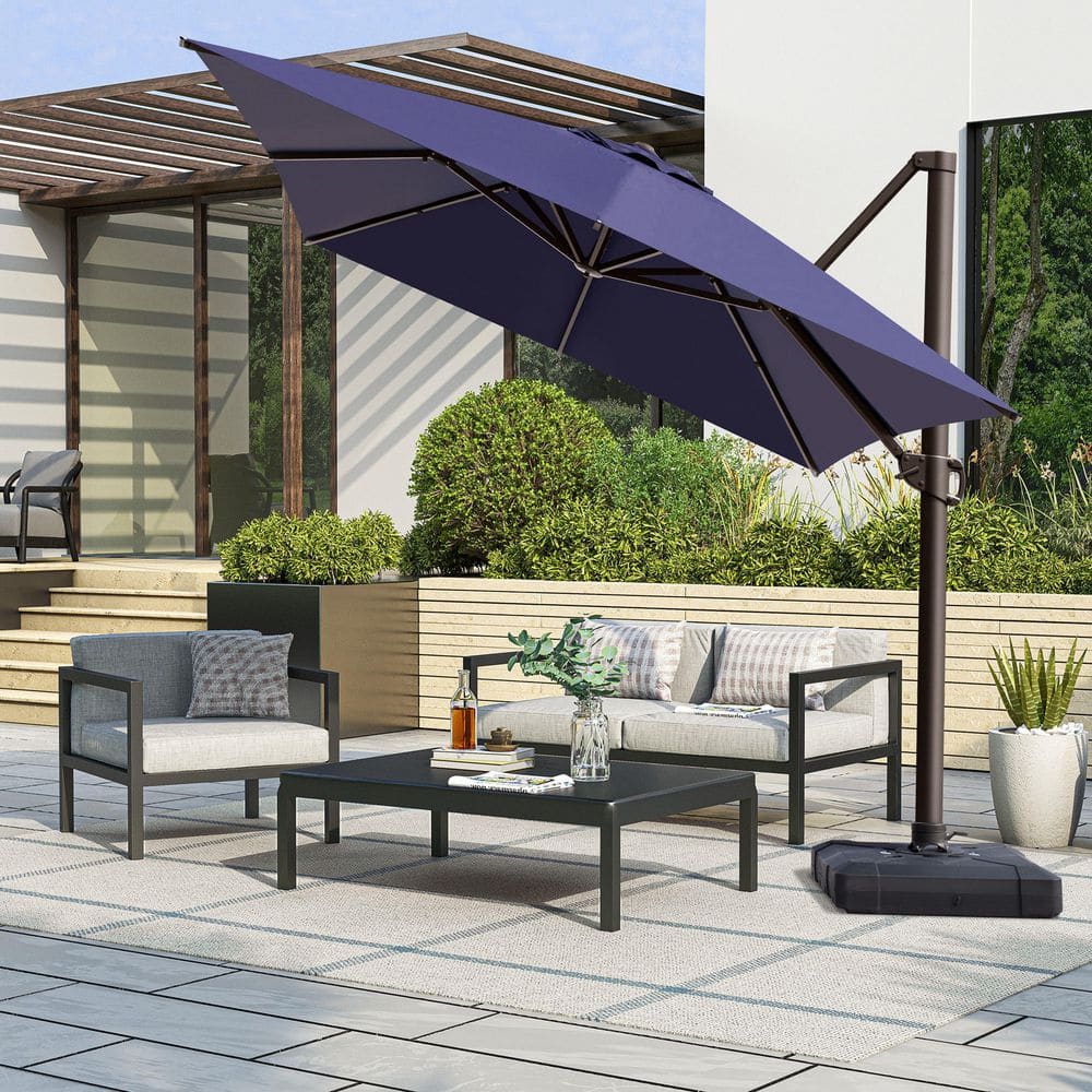 Outdoor 13.5 ft. x 10 ft. Aluminum 360° Swivel Cantilever Offset Patio Umbrella in Navy, Base Stand with Wheels Included price history on PriceWatchPro