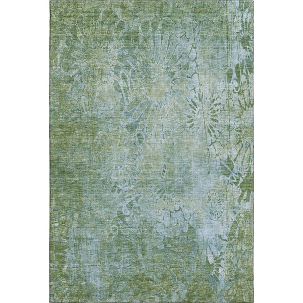 Mayfield Premium Machine Washable Abstract AMF2224 Aloe 8 ft. x 10 ft. Area Rug