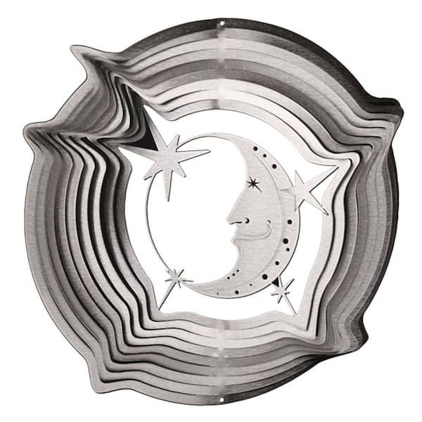 Iron Stop Large Silver Moon and Stars Wind Spinner