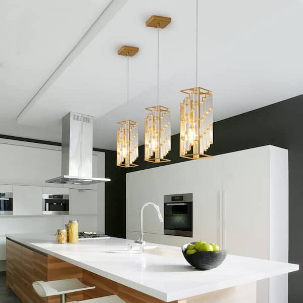 60-Watt 1 Light Golden Pendant Light with Crystal Shade, No Bulbs Included (3-Pack)