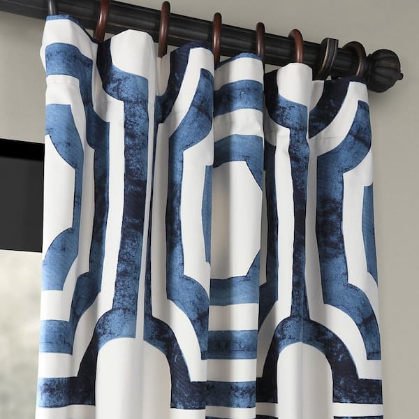 Mecca Blue Printed Room Darkening Curtain - 50 in. W x 108 in. L Rod Pocket with Back Tab Single Window Panel