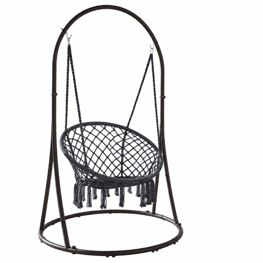 Indoor Outdoor Hammock Swing Chair with Free-Standing Steel Frame, 330 lb Capacity, 44.1 x 44.1 in Seat, Grey