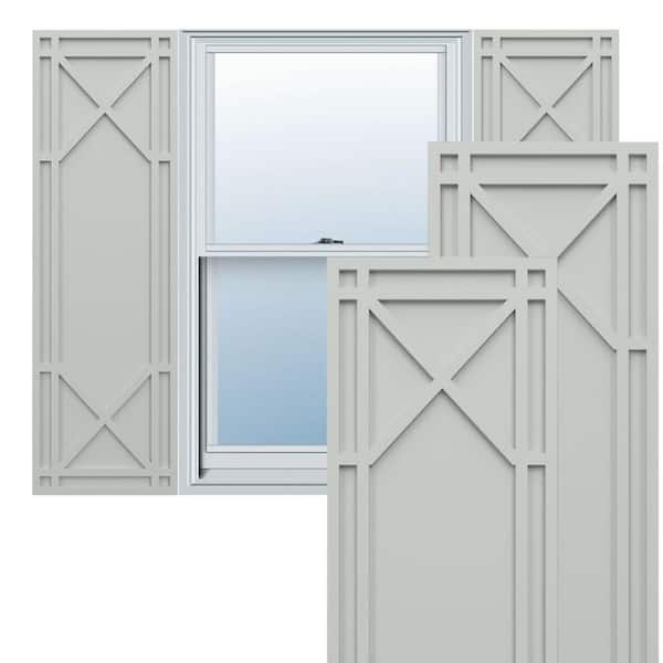 Ekena Millwork True Fit PVC 18 in. W x 47 in. H Raised Panel Vinyl Shutters Pair in Hailstorm Gray