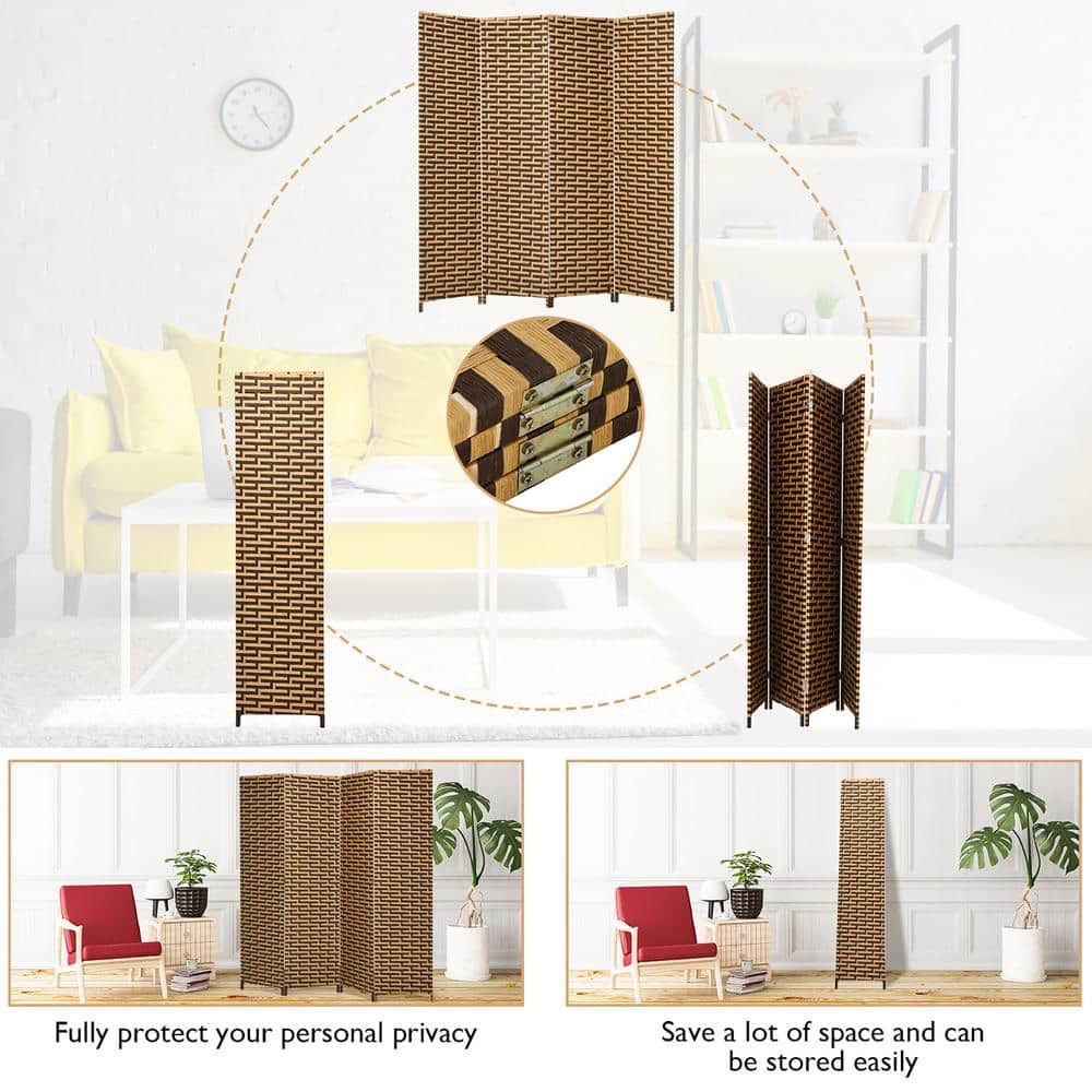 Rustic Yellow and Brown 4-Panel Folding Room Divider