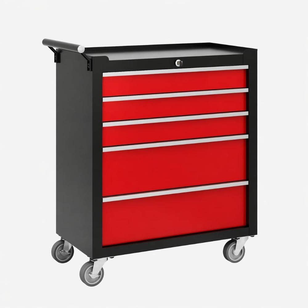 Heavy Duty Red Black 24 in.5-Drawer Rolling Tool Chest Organizer with Smooth Slides,Protective Liner,Side Handle price history on PriceWatchPro