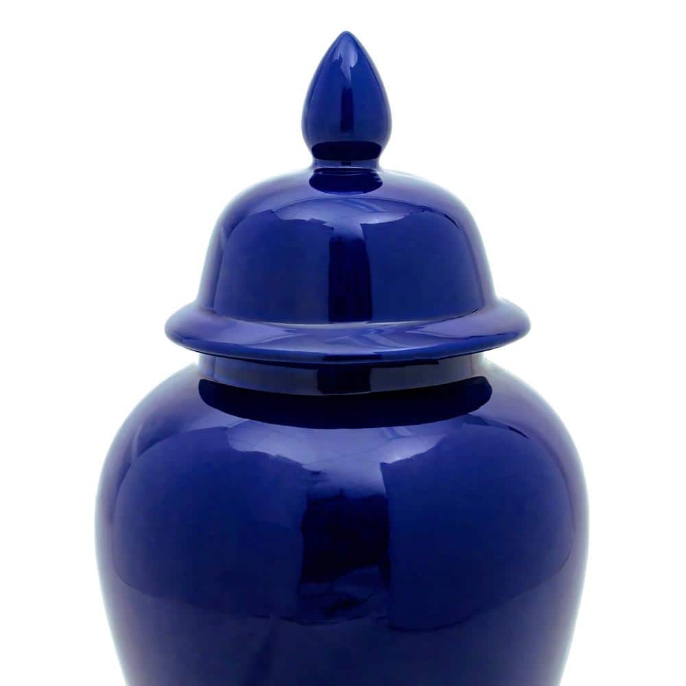 18" Navy Blue Glossy Ceramic Temple Jar