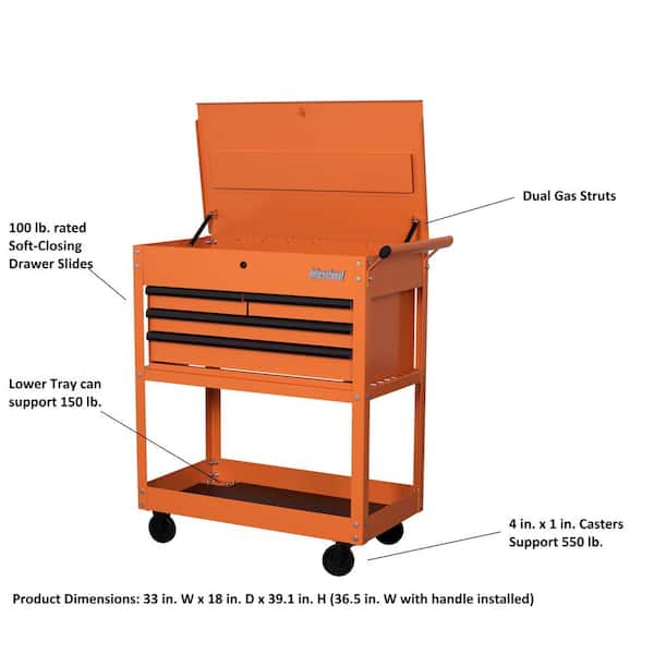 Folding Side Tray for 5 Drawer Tool Cart, Orange