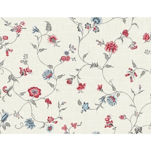 Antique Ruby and French Blue Florale Trail Paper Unpasted Nonwoven Wallpaper Roll 60.75 sq. ft.
