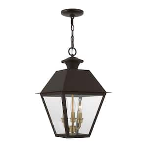 Helmsdale 19 in. 3-Light Bronze Dimmable Outdoor Pendant Light with Clear Glass and No Bulbs Included
