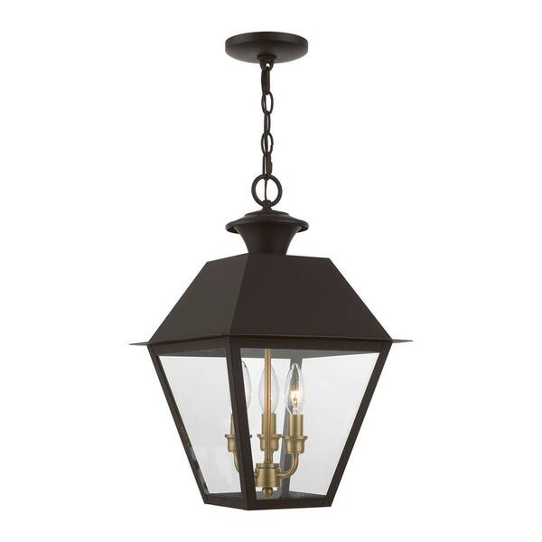 Livex Lighting Wentworth 3-Light Bronze Outdoor Large Pendant Lantern with Clear Glass