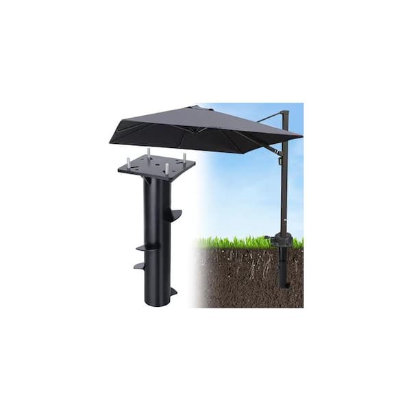 cantilever patio umbrella in ground 9 ft. In-ground Rustproof Steel Cantilever Patio Umbrella Holder Upright  Outdoor Stand Space Saving Weather Resistant OGPH012448