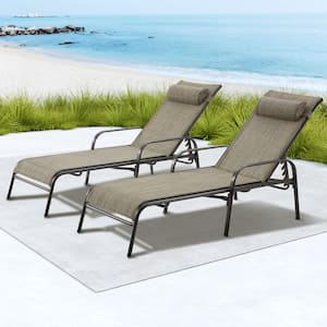 Patio Chaise Lounge, Set of 2 Outdoor Lounge Chairs with Adjustable Metal Backrest, All-weather Textiline Recliner Chair