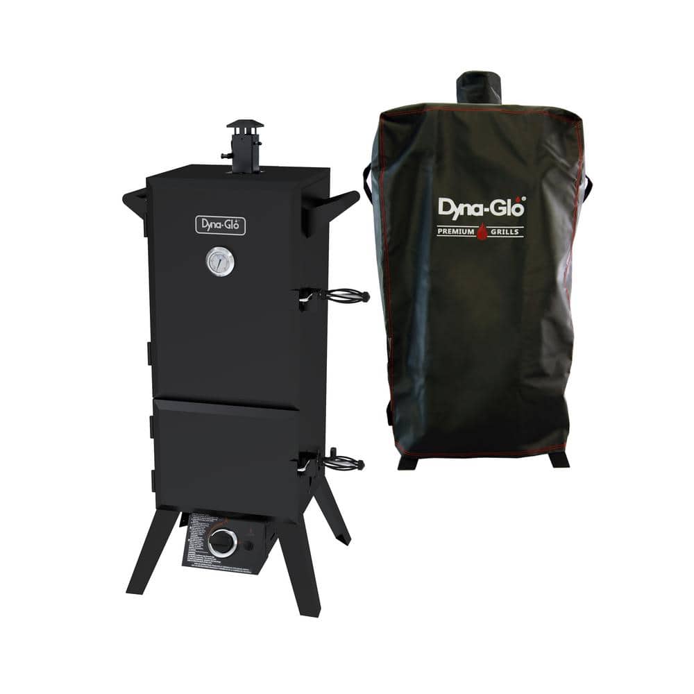 Dyna-Glo 36 in. Dual Door Liquid Propane Gas Smoker in Black with Premium Vertical Smoker Cover
