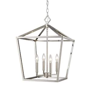 4-Light 16 in. Wide Taper Candle Satin Nickel Pendant