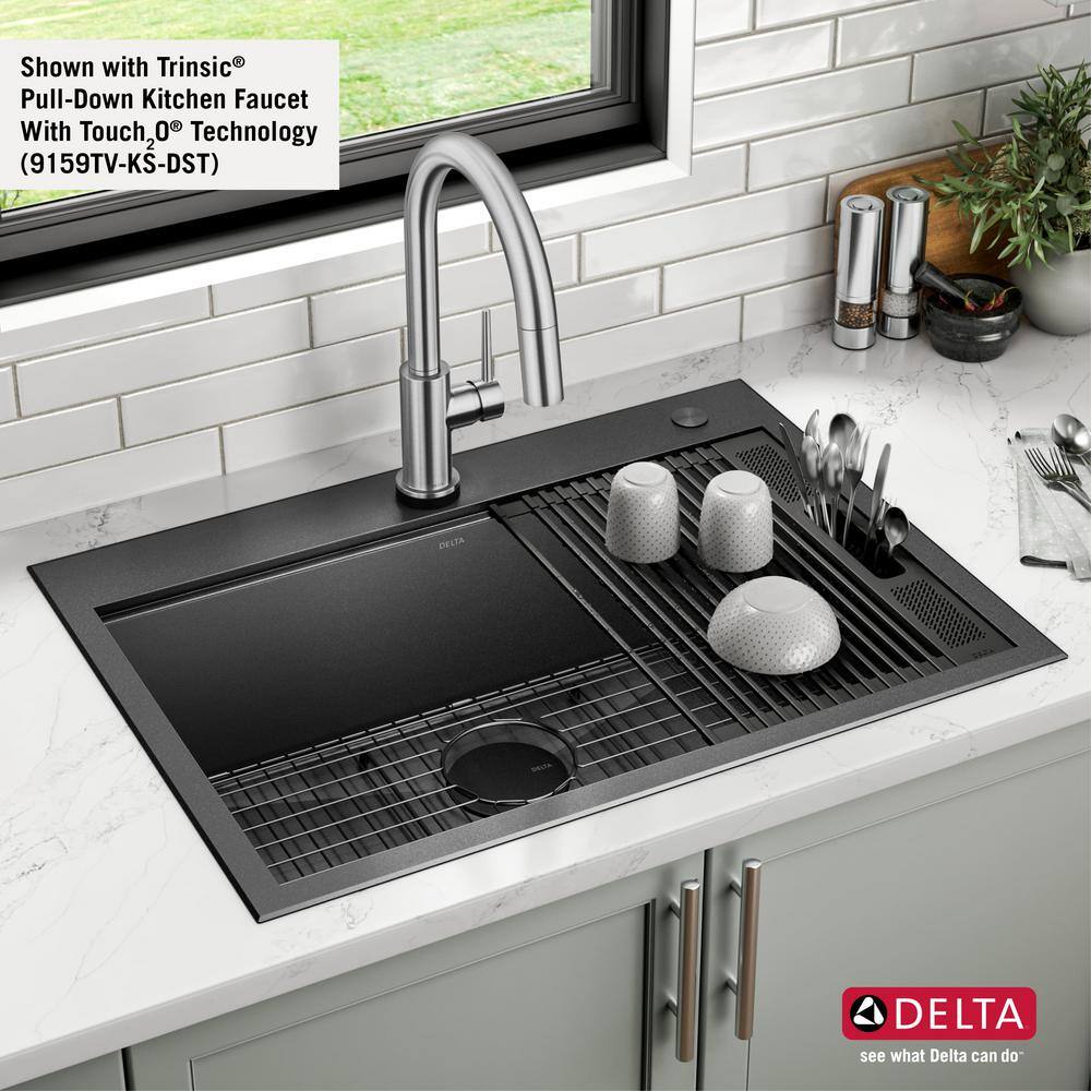 Delta Rivet 30" Black Stainless Steel Drop-In Workstation Kitchen Sink