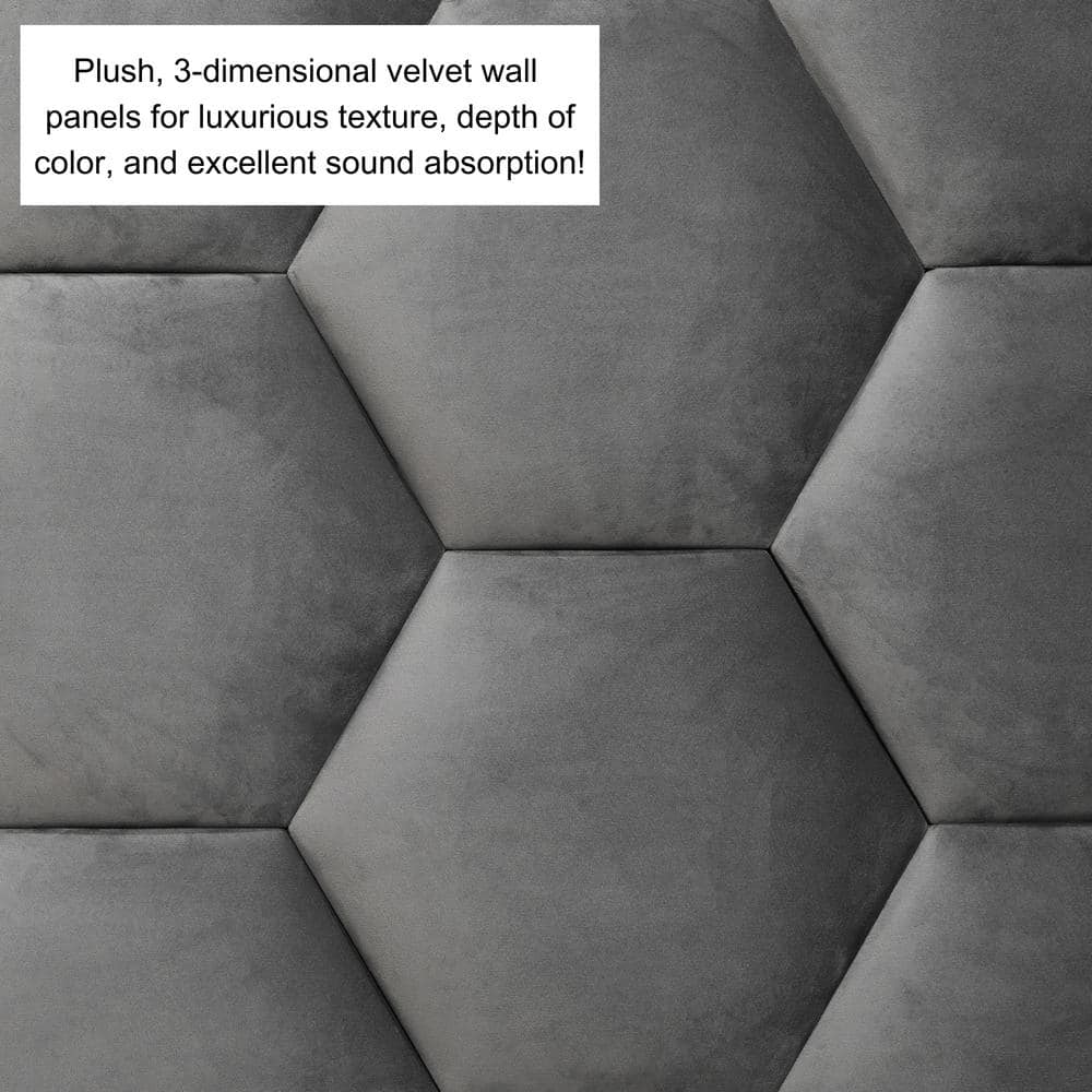 Gray Velvet 3D Hexagon Wall Panels