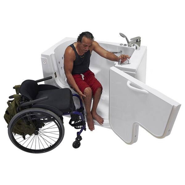 Wheelchair Transfer26 52 in. Acrylic Walk in Soaking Tub in White with Faucet Set, Heated Seat and RHS 2 in. Dual Drain Wheelchair Transfer26 52 in. Acrylic Walk in Soaking Tub in White with Faucet Set, Heated Seat and RHS 2 in. Dual Drain