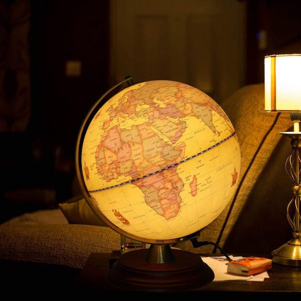 Angel Sar 11 in. H Illuminated World Globe with Wooden Stand