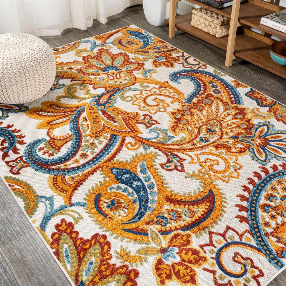 Gordes Paisley High-Low Orange Multicolor Synthetic Area Rug