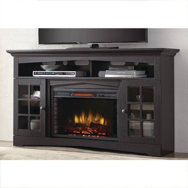 Home Decorators Collection Avondale Grove 59 in. TV Stand Infrared Electric Fireplace in Aged Black