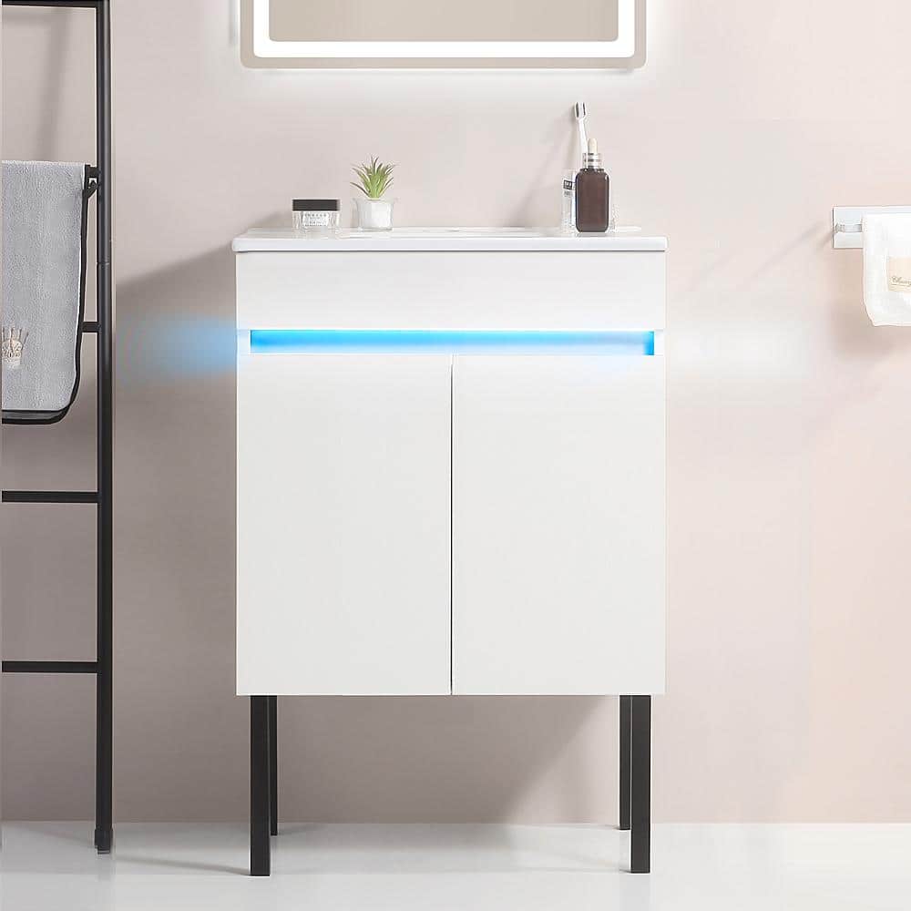 24 in. W x 18 in. D x 32 in. H Freestanding Bathroom Vanity in White with R