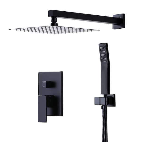 ALEASHA Single Handle 2-Spray Shower Faucet 1.8 GPM with 12 in. Square Shower Head and Handheld Shower in Matte Black