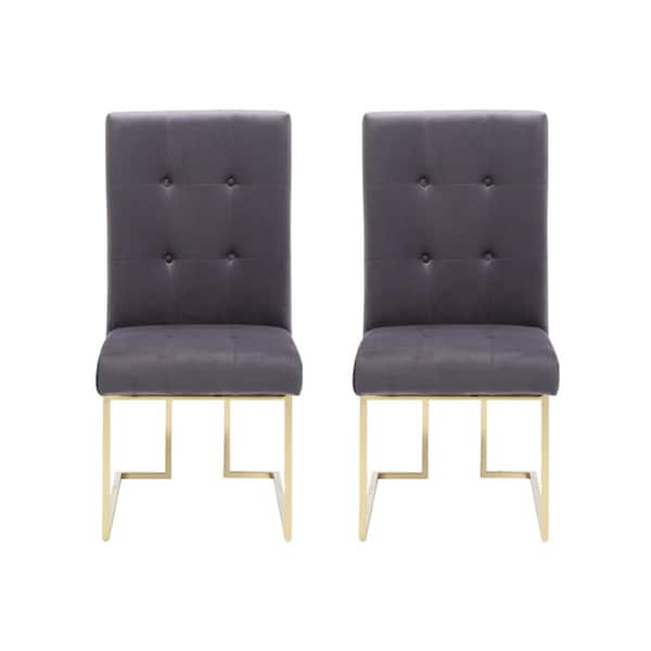 HomeRoots Tufted Gray And Gold Upholstered Fabric Side Chair (Set of 2)