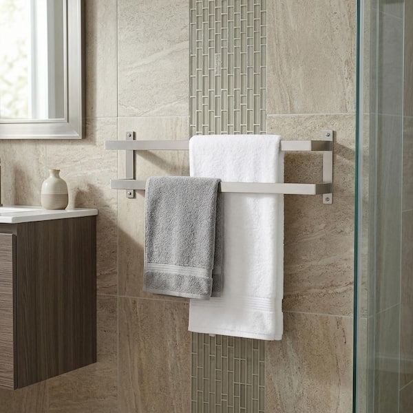 32 in. Square Double Staggered Wall Mounted Towel Rack, Stainless Steel Towel Bars in Brushed Nickel