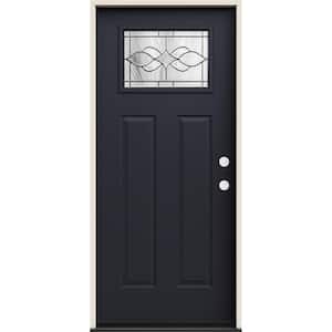36 in. x 80 in. Left-Hand/Inswing 1/4 Lite Craftsman Carillon Decorative Glass Black Steel Prehung Front Door