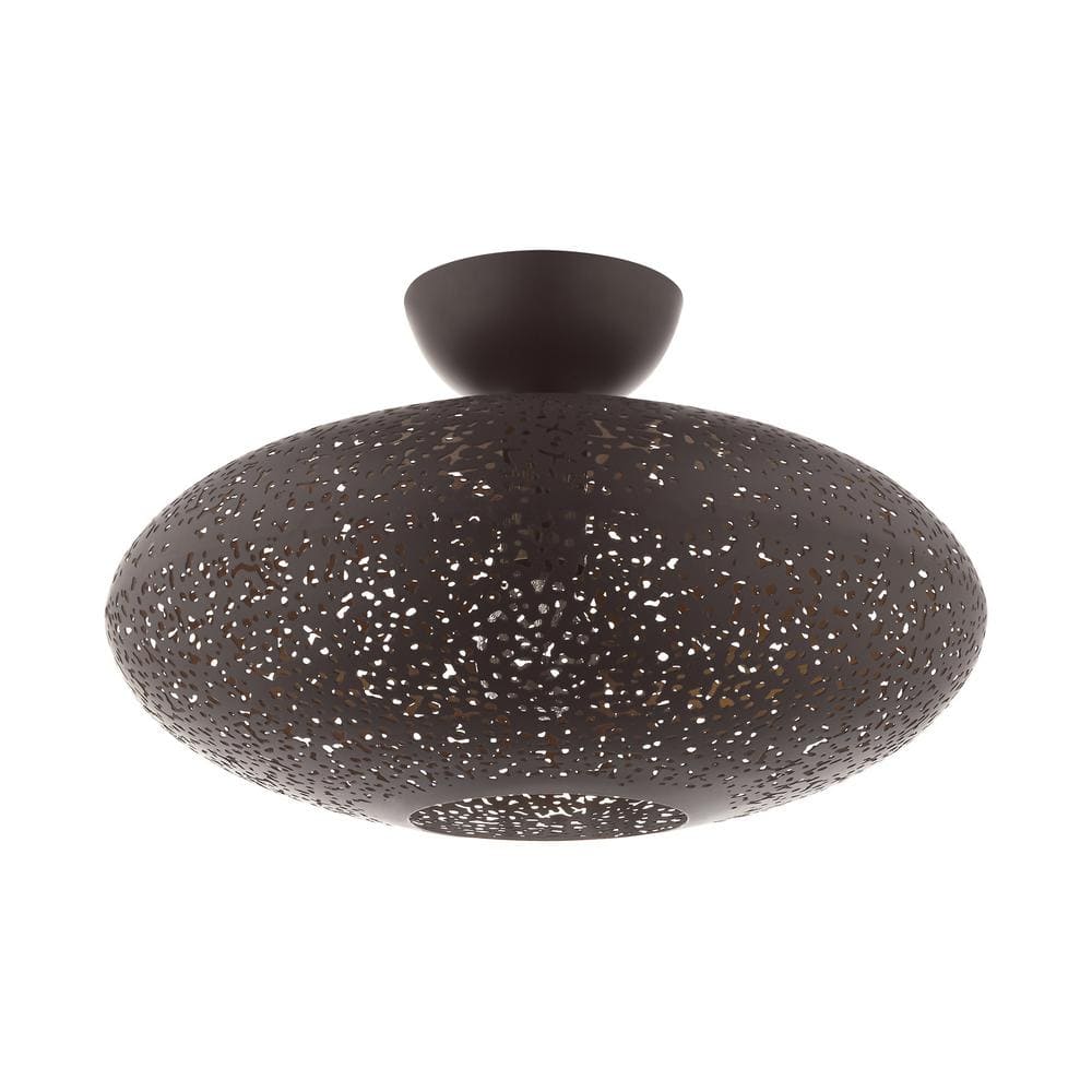 Elegant Bronze and Crystal 1-Light Semi-Flush Mount