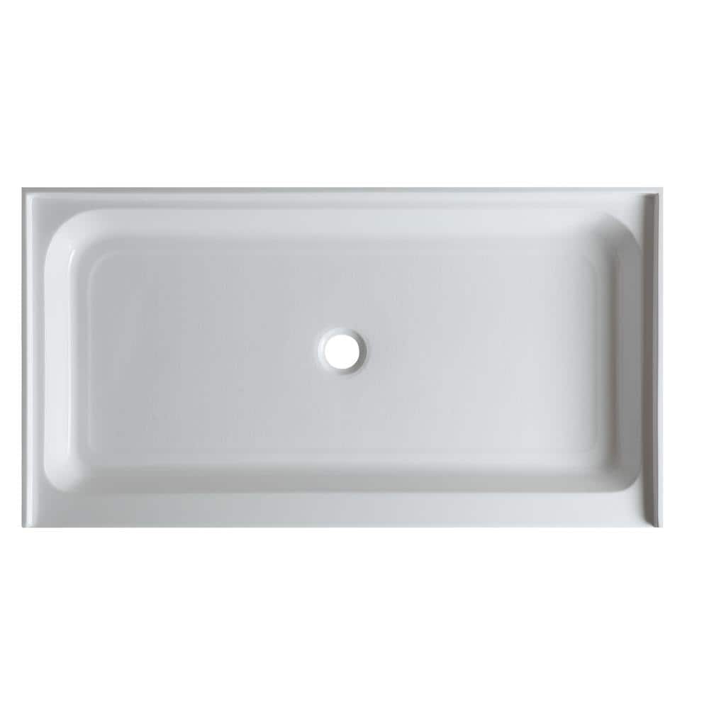 Glossy White 60" x 36" Acrylic Shower Base with Center Drain