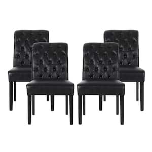Cullon Midnight Black Tufted Rolltop Faux Leather Dining Chair (Set of 4)