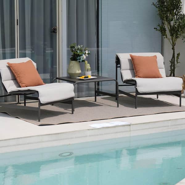 3-Piece Metal Outdoor Bistro Set Outdoor Chaise Lounge Chairs and Table Set with Removable Cushions