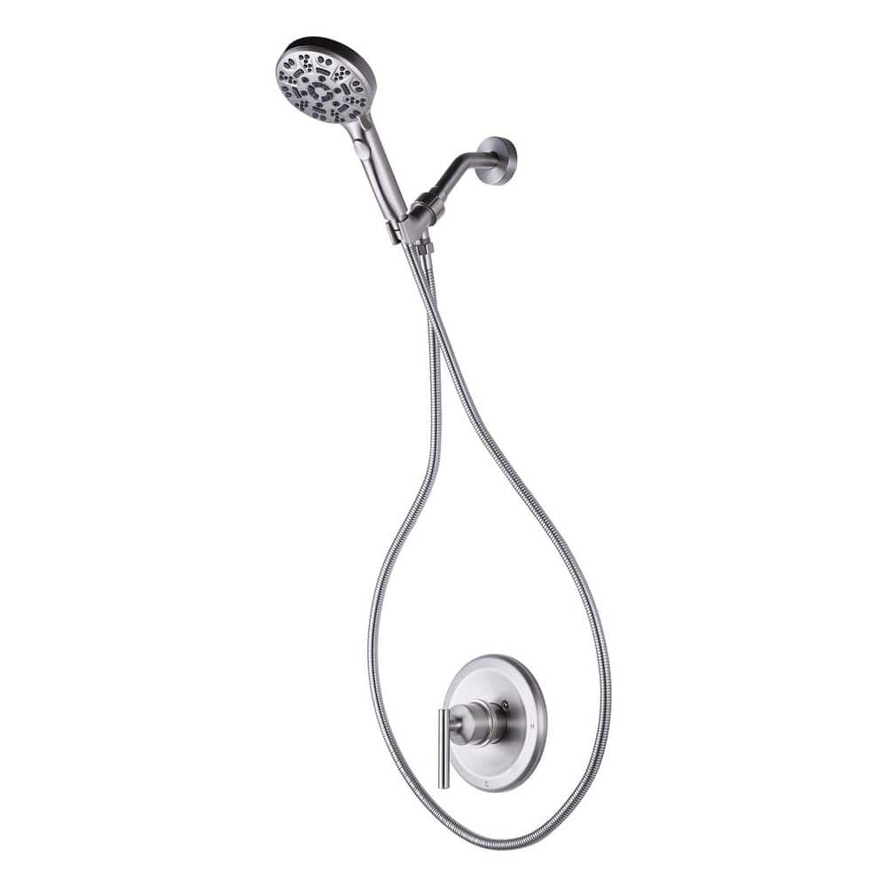 Single Handle 7-Spray Handheld Shower Faucet 1.8 GPM with Button and Brass Rough-in Valve Included in Brushed Nickel price history on PriceWatchPro